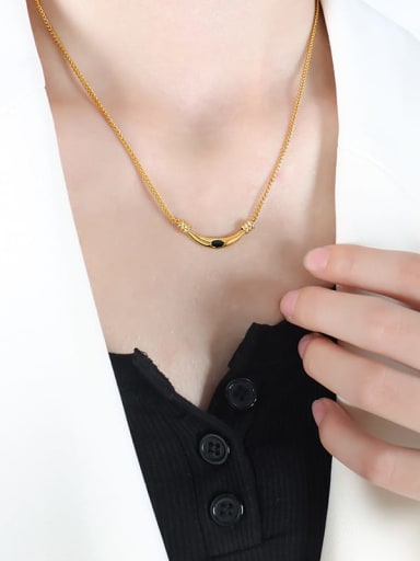 P1470 Gold Black Agate Necklace 40 +5cm Titanium Steel Natural Stone Geometric Vintage Necklace