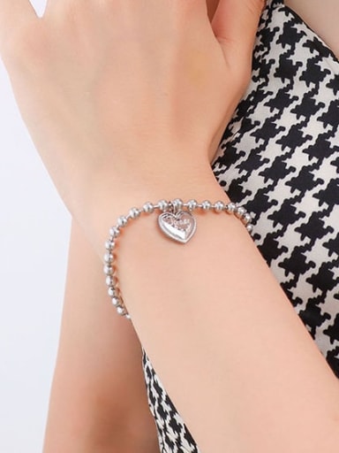 E015 steel peach heart bracelet 17 +5cm Titanium Steel Bead Heart Minimalist Beaded Bracelet