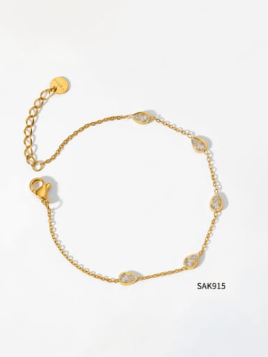 SAK915 Golden White Stainless steel Cubic Zirconia Heart Minimalist Link Bracelet