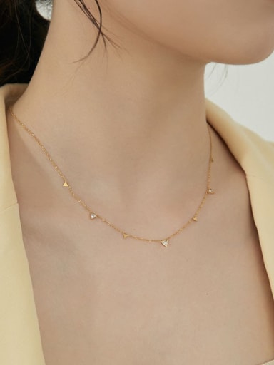 XL143 Triangle Necklace Gold Titanium Steel Cubic Zirconia Water Drop Dainty Tassel Necklace