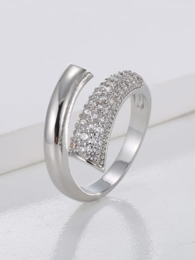 H02179 Solid Brass Cubic Zirconia Geometric Dainty Band Ring