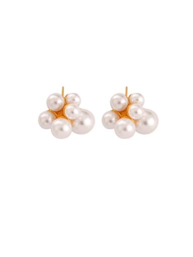 F1505 Gold White Pearl Earrings Titanium Steel Imitation Pearl Flower Hip Hop Stud Earring