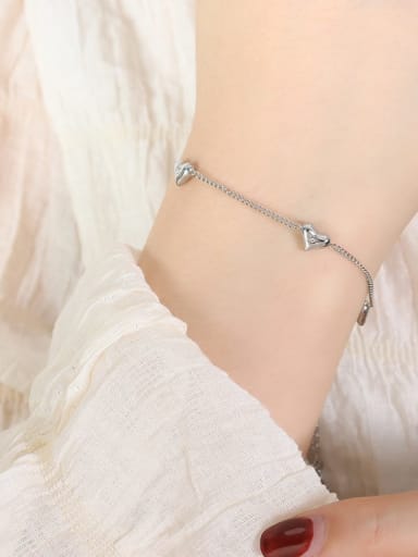 E423 Steel Color Bracelet 15 5cm Dainty Heart Titanium Steel Cubic Zirconia Earring Bracelet and Necklace Set