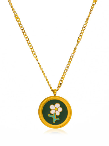 Stainless steel Enamel Flower Hip Hop Round Pendant Necklace