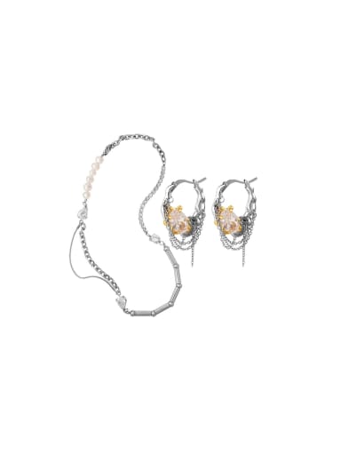 Trend Tassel Titanium Steel Cubic Zirconia Earring and Necklace Set