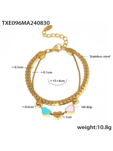 TXE096 Gold Bracelet Stainless steel Enamel Minimalist Heart Bracelet and Necklace Set