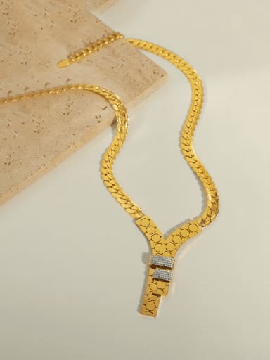 P229 Golden Necklace 45 +5cm Titanium Steel Cubic Zirconia Letter Hip Hop Lariat Necklace