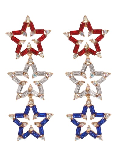 Red and Blue Alloy Cubic Zirconia Pentagram Trend Stud Earring