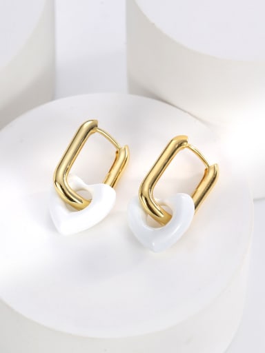 H01026 white Brass Enamel Heart Minimalist Huggie Earring