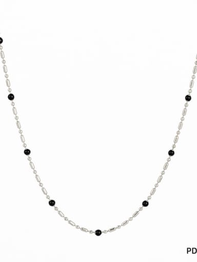 PDD137 necklace silver+dazzling black Stainless steel Irregular Minimalist Beaded Necklace