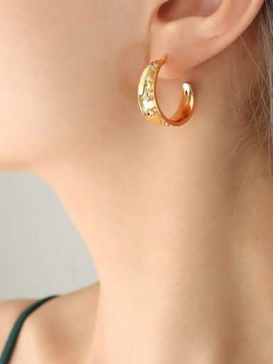 F180 Gold Earrings Brass Cubic Zirconia Geometric Trend Hoop Earring