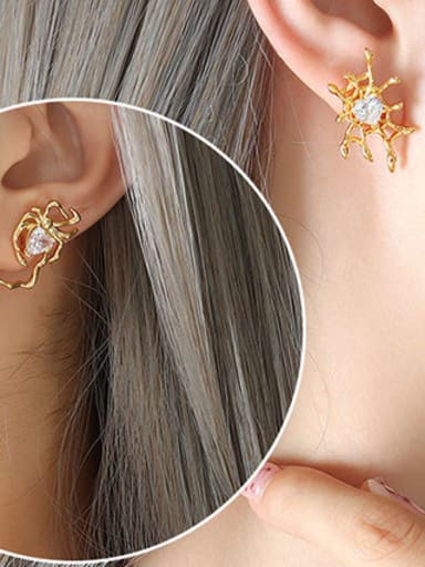 F213 Gold Earrings Brass Cubic Zirconia Animal Hip Hop Stud Earring