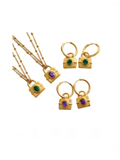 Titanium Steel Glass Stone Vintage Geometric  Earring and Necklace Set