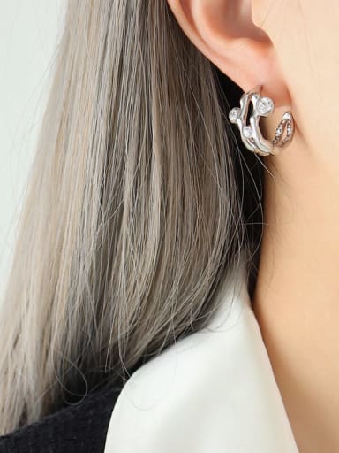 F710 Steel Color Earrings Titanium Steel Cubic Zirconia Geometric Dainty Stud Earring