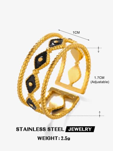 Gold Eyes Ring Black Stainless steel Enamel Geometric Hip Hop Stackable Ring
