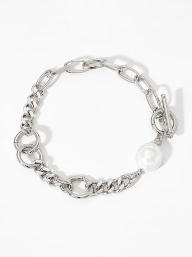 Stainless steel Imitation Pearl Hollow Geometric  Chain Hip Hop Link Bracelet