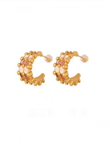 F1144 Colored Glazed Gold Earrings Titanium Steel Enamel C Shape Hip Hop Stud Earring