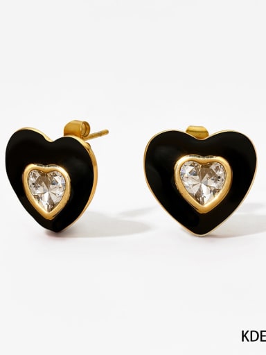 Black earrings KDE1915 Stainless steel Cubic Zirconia Heart Dainty Stud Earring