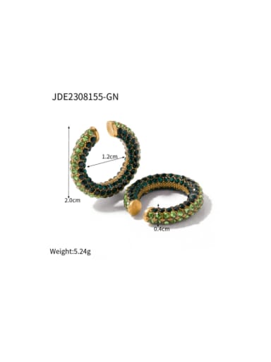 JDE2308155 GN Stainless steel Rhinestone Geometric Hip Hop Stud Earring