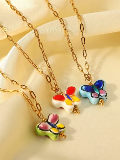 custom Stainless steel Ceramic Butterfly Bohemia Necklace