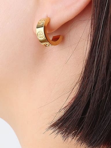 F335 gold cross embossed pair Titanium Steel Rhinestone Geometric Minimalist Stud Earring