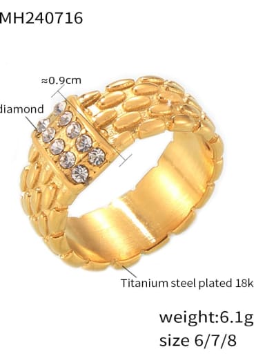 A208 Golden Ring Titanium Steel Cubic Zirconia Geometric Trend Band Ring