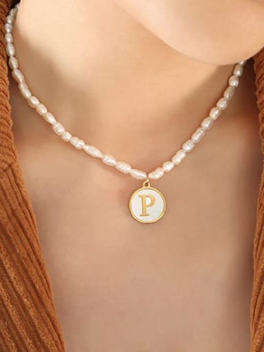 Titanium Steel Freshwater Pearl Letter Minimalist Necklace