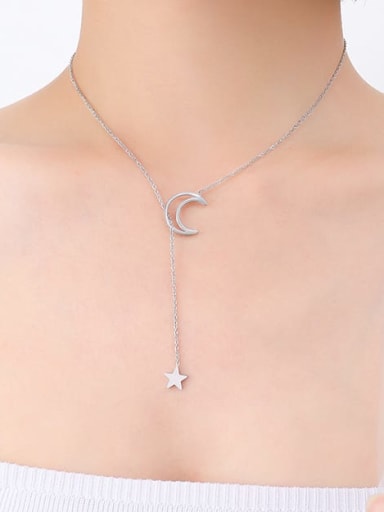 P315 Steel Star Moon Necklace 48CM Titanium Steel Tassel Minimalist Lariat Necklace