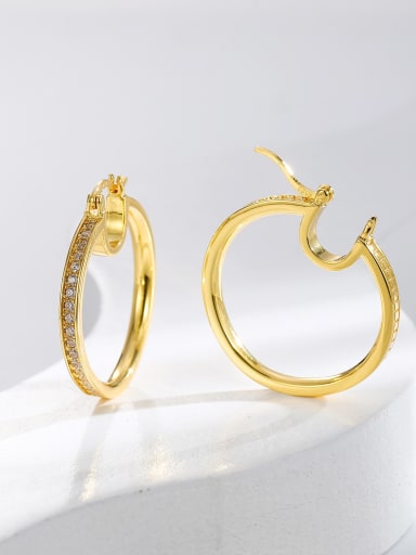 H01351 Gold Brass Cubic Zirconia Round Dainty Hoop Earring