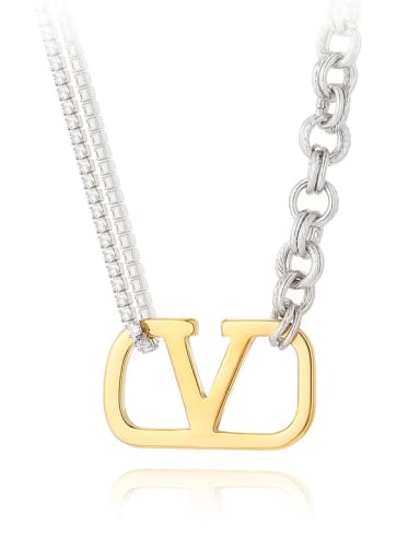Stainless steel Cubic Zirconia Geometric Vintage Asymmetrical Chain Necklace