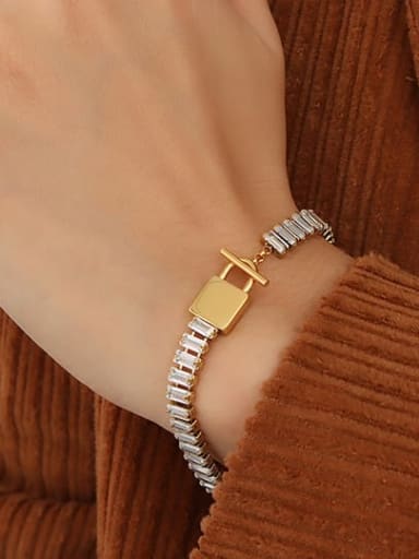 E036 gold lock Zircon Bracelet Titanium Steel Cubic Zirconia Geometric Lock Minimalist Bracelet