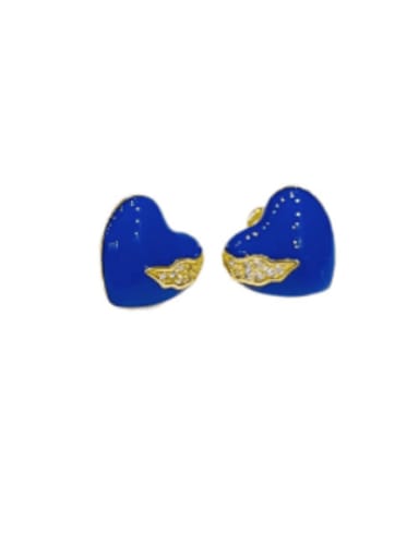 Brass Cubic Zirconia Enamel Heart Minimalist Stud Earring
