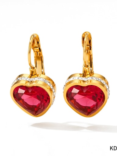 KDE967 Golden Red Stainless steel Cubic Zirconia Heart Dainty Stud Earring