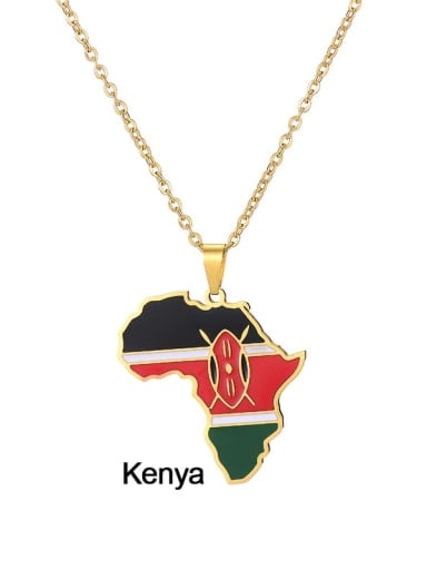 Kenya, Africa Stainless steel Enamel Medallion Ethnic Map of Africa Pendant Necklace