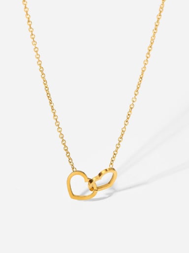 Stainless steel Heart Minimalist Double  Heart Pendnat Necklace