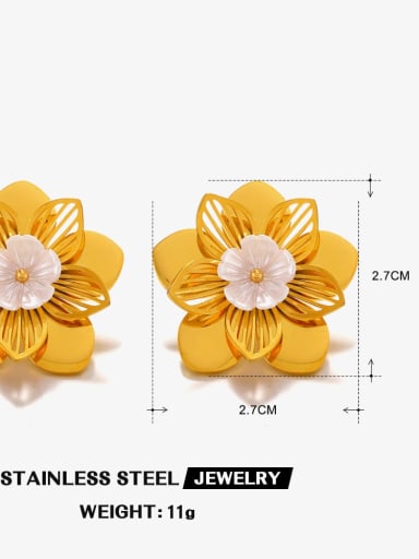 Exquisite Flower Earrings 1 Gold Stainless steel Freshwater Pearl Flower Trend Stud Earring