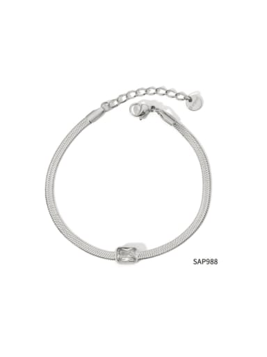 Stainless steel Glass Stone Snake bone chain Minimalist Link Bracelet