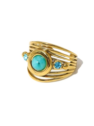 Stainless steel Turquoise Geometric Trend Band Ring