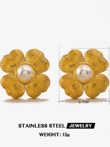 Flower Earrings Gold 3 Stainless steel Imitation Pearl Flower Trend Stud Earring
