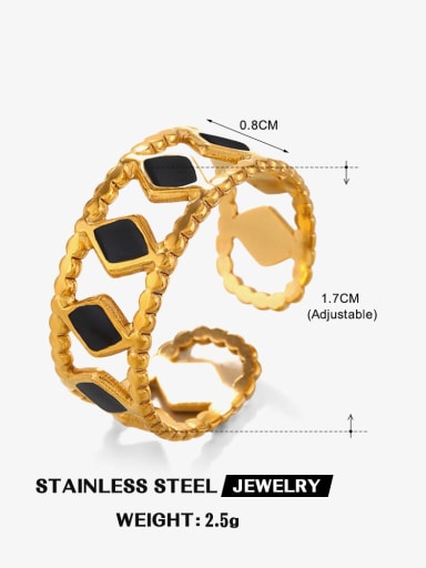 Gold diamond ring black Stainless steel Enamel Geometric Hip Hop Stackable Ring