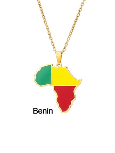 benin Stainless steel Enamel Medallion EthnicSteel Drop Oil Africa Map Pendant Necklace