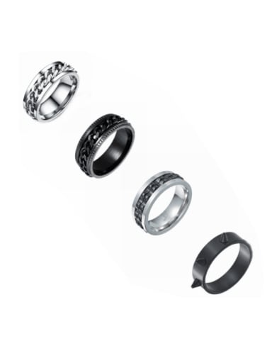 Titanium Steel Geometric Hip Hop Stackable Ring Set