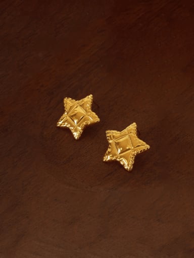 F333 Gold Earrings Titanium Steel Pentagram Hip Hop Stud Earring