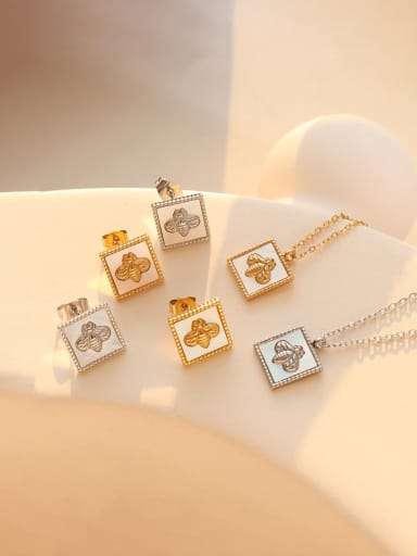 Titanium Steel Shell Minimalist Square  Earring and Necklace Set
