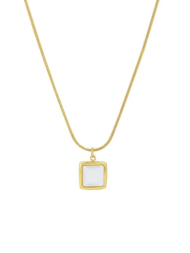P069 gold square white Seashell 40+ 5cm Titanium Steel Shell Geometric Minimalist Necklace