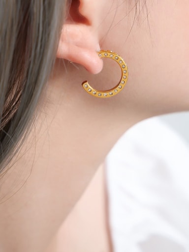 F930 Gold Earrings Titanium Steel Cubic Zirconia Geometric Trend Hoop Earring
