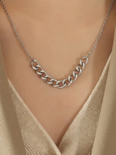 P923 steel necklace 47 +5cm Titanium Steel Geometric Hip Hop Long Strand Necklace