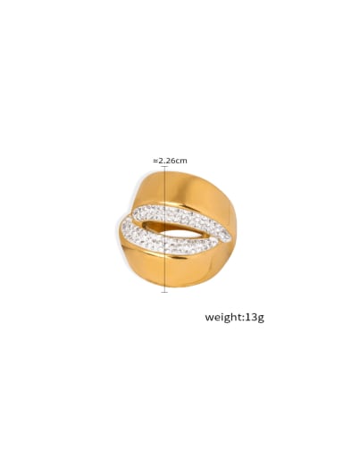 A689 Gold Ring Titanium Steel Rhinestone Irregular Geometric Vintage Band Ring
