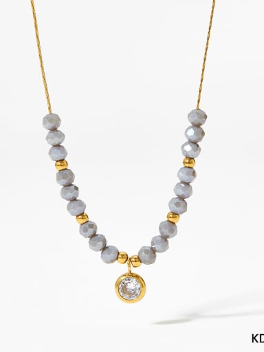 KDD088 Golden Grey Stainless steel Crystal Geometric Dainty Beaded Necklace