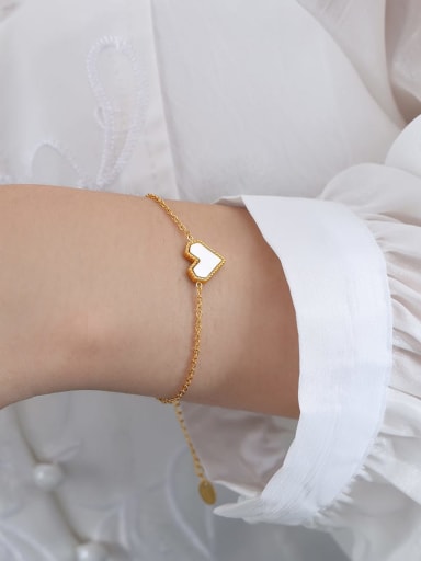 E477 Gold +White  Shell Bracelet 15 +5cm Titanium Steel Acrylic Minimalist Heart Earring Bracelet and Necklace Set